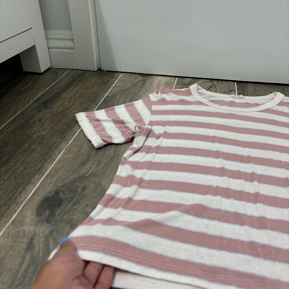 John Galt Pink and white striped short sleeve top - Picture 3 of 5